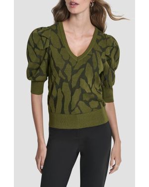 DKNY Texture Puff Sleeve Sweater - Green