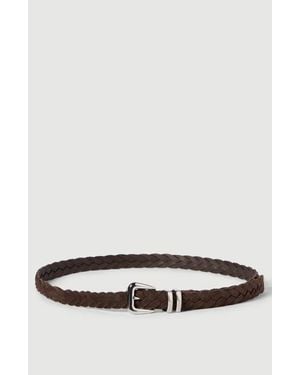 Brunello Cucinelli Reversed Calfskin Braided Belt With Tip - Gray