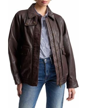 Avec Les Filles Oversize Leather Bomber Jacket - Black