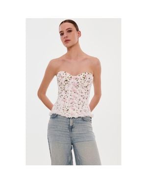 Milla Structured Satin Corset Top With Rosebuds For Special Occasions - White