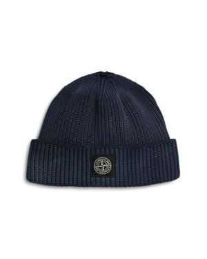 Stone Island Compass Logo Patch Rib Beanie - Blue
