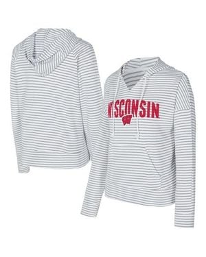 Concepts Sport Wisconsin Badgers French Terry Striped V-Neck Pullover Hoodie - Gray