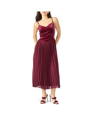 Steve Madden Estrella Velvet Bodice Pleated Midi Dress - Red