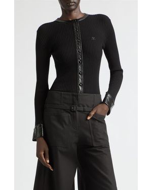 Courreges Vinyl Trim Ribbed Cardigan - Black