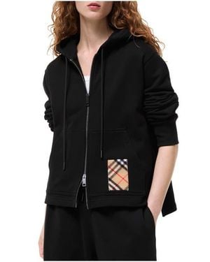 Burberry Check Label Cotton Zip Hoodie - Black
