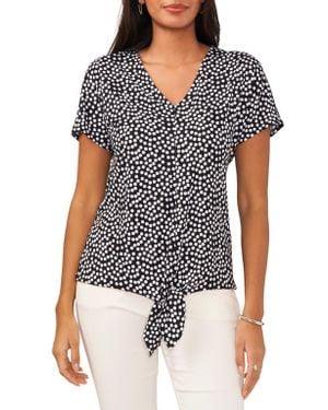 Chaus Polka Dot V-Neck Tie Front Top - Black