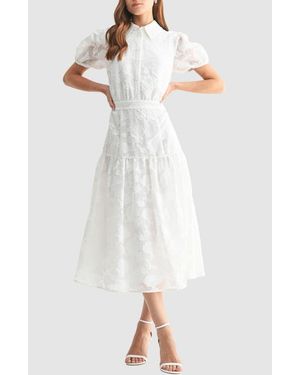 Mila + Mate Floral Jacquard Shirtdress - White