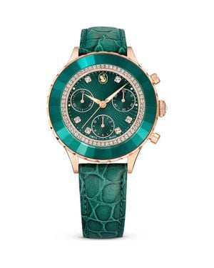Swarovski Octea Chronograph Leather Strap Watch, 37Mm - Green