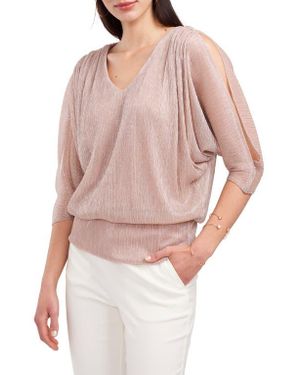 Chaus Metallic V-Neck Blouse - Pink