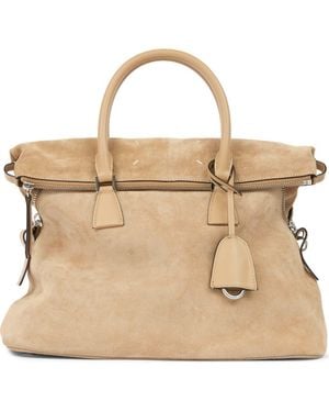 Maison Margiela Medium 5Ac Soft Suede Handheld Bag - Natural