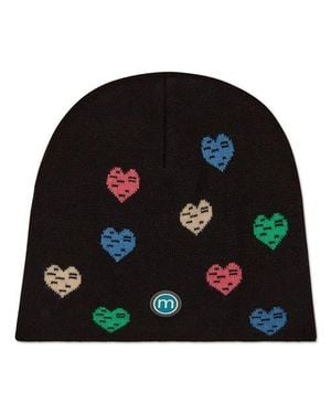 Memoi Colorful Hearts Knit Beanie - Black