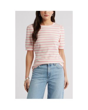 Caslon Stripe Elbow Sleeve Cotton Knit Top - Blue