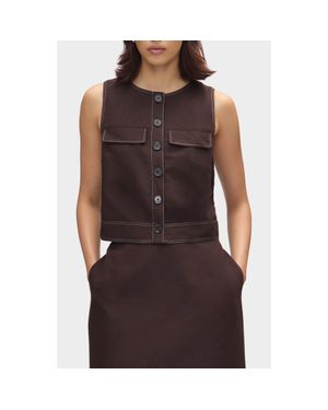 ALIGNE Summer Linen & Organic Cotton Blend Button-Up Crop Top - Brown