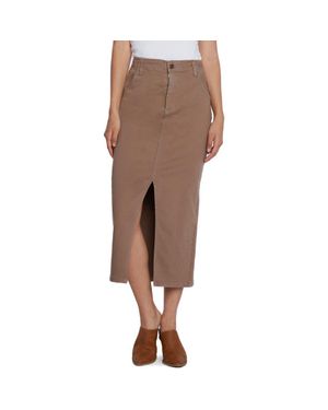 Wash Lab Denim Daily Slit Denim Midi Skirt - Brown
