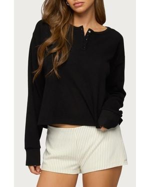 Edikted Deni Waffle Knit Henley - Black
