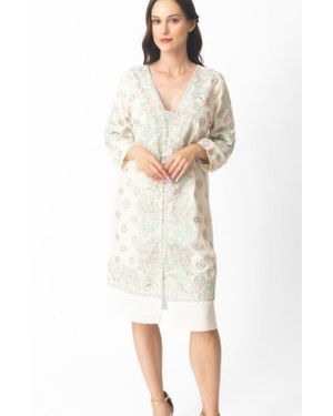 Ras Keya Floral Embroidered Midi Dress - White
