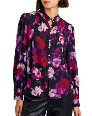 Bella Dahl Floral Stand Collar Button-Up Shirt - Purple