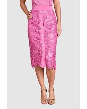 Coast Lace Embroidered Pencil Skirt - Pink