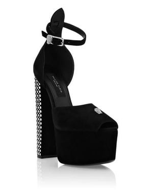 Philipp Plein High Heel Platform Sandals Studs And Strass - Black