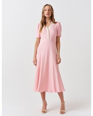 Ghost Elodie Contrast Collar Midi Dress - Pink