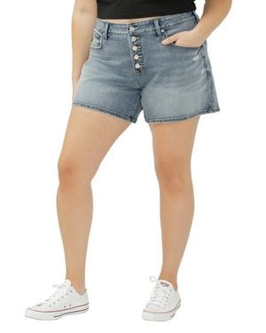 Silver Jeans Co. Exposed Button Mid Rise Denim Boyfriend Shorts - Blue