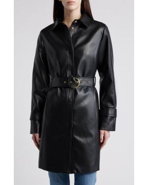 Via Spiga Tie Belt Snap Front Faux Leather Jacket - Black