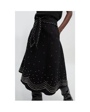 Karen Millen Studded Tie Belt Midi Skirt - Black