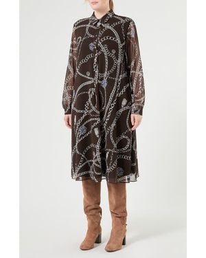 Marina Rinaldi Chain Print Long Sleeve Dress - Brown