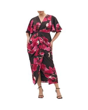 City Chic Braelynn Floral Flutter Sleeve Maxi Dress - Red