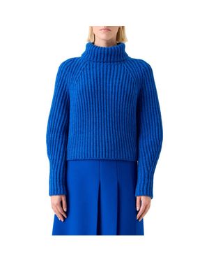 Akris Chunky Cashmere Rib Turtleneck Sweater - Blue