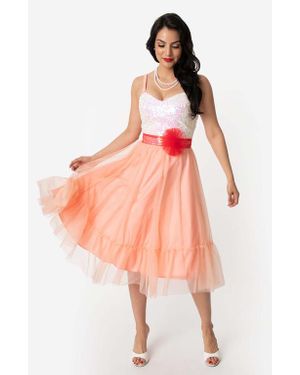Unique Vintage Chiffon Swing Dress - Orange