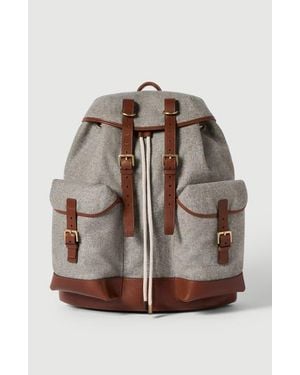 Brunello Cucinelli Virgin Wool, Alpaca And Cashmere Flannel Field Backpack With Grained Calfskin Inserts - Brown