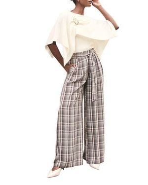 Mint Velvet Check Wide Pants - Brown