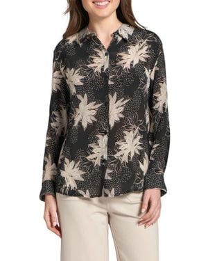 Apny Abstract Print Roll Tab Sleeve Chiffon Button-Up Shirt - Black