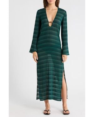 ViX Solid Cali Stripe Midi Cover-Up Dress - Green