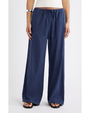 Open Edit Linen Blend Wide Leg Pants - Blue