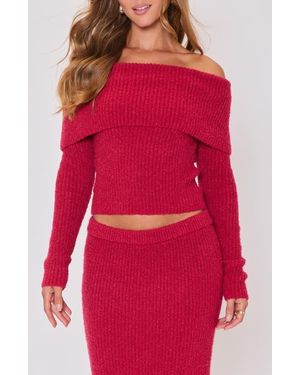 Vici Collection Ruby Off The Shoulder Crop Sweater - Red