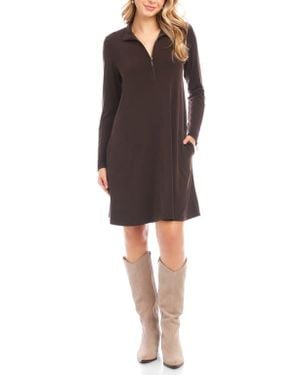 Karen Kane Travel Long Sleeve Half Zip Dress - Black