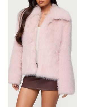 Edikted Noelle Oversize Faux Fur Jacket - Pink