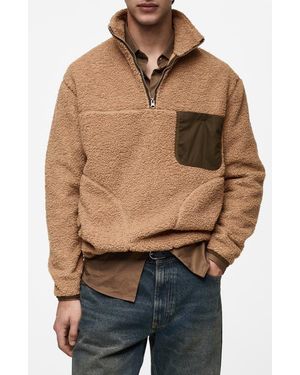 Mango Chest Pocket Fleece Half Zip - Brown