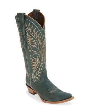Circle Contrast Embroidery Tall Western Boot - Green