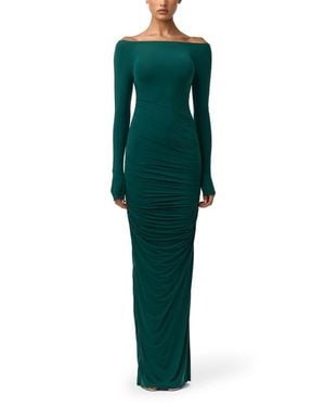 Naked Wardrobe Ruched Off The Shoulder Long Sleeve Maxi Dress - Green
