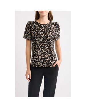 Anne Klein Leopard Print Puff Shoulder Top - Black