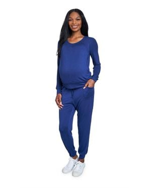 Everly Grey Whitney During & After 2-Piece Maternity/Nursing Top & Pant Set - Blue