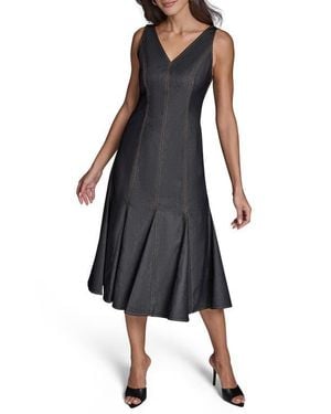 BCBGMAXAZRIA Topstitch Detail Denim Dress - Black