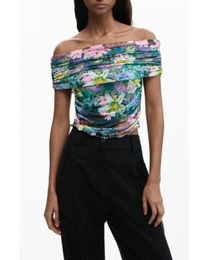 Desigual Off The Shoulder Stretch Mesh Top - Black