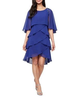 Sl Fashions Beaded Tiered Chiffon Dress - Blue