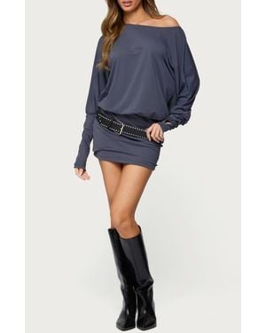 Edikted Venice Long Sleeve One-Shoulder Open Back Minidress - Black