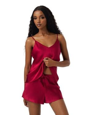 SILKSILKY Silk Spaghetti Strap Camisole Pajama Set - Red
