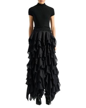 Balmain Long Ruffled Skirt - Black